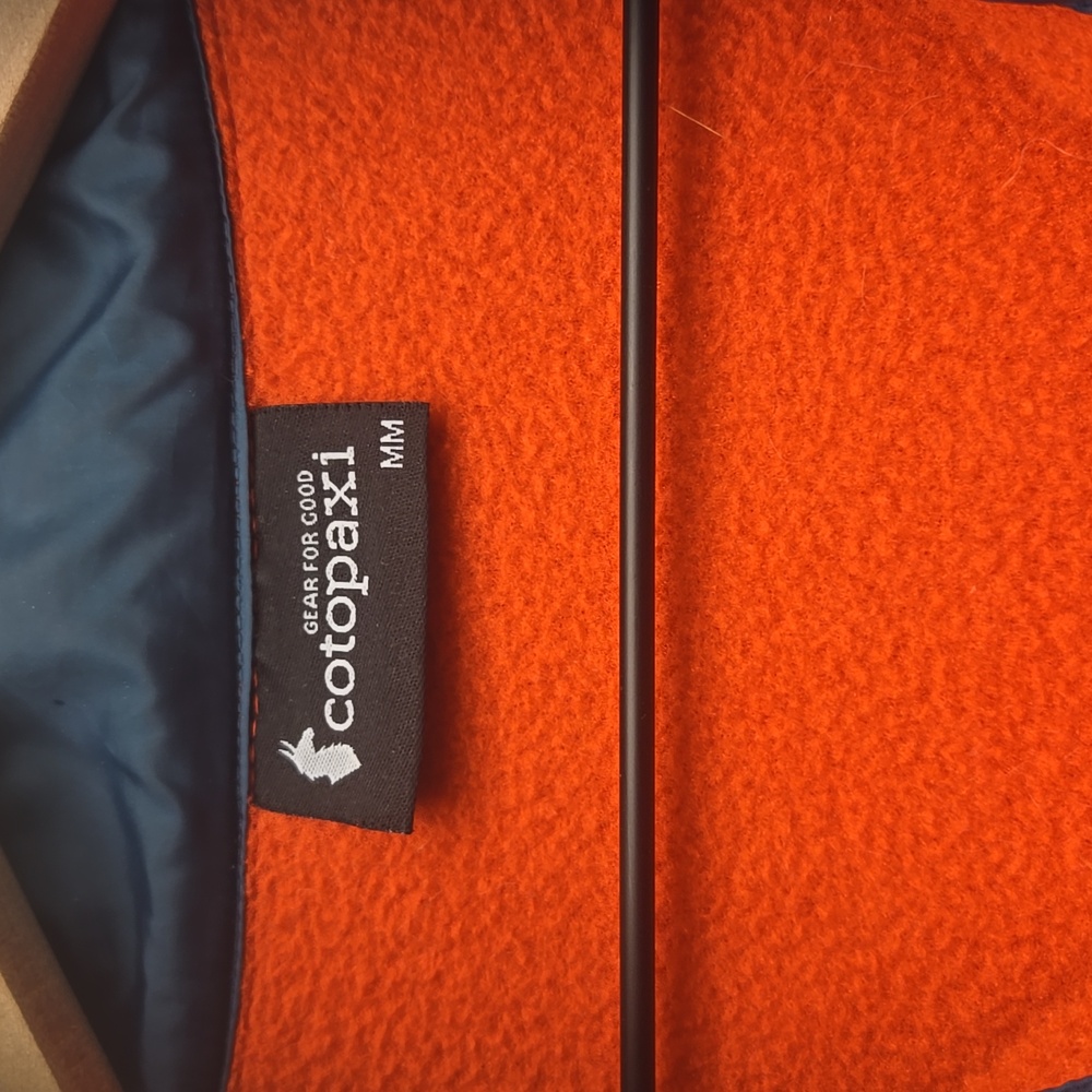 Cotopaxi Orange Fleece Jacket with Navy, Blue & Light Gray Stripes - Picture 3 of 4